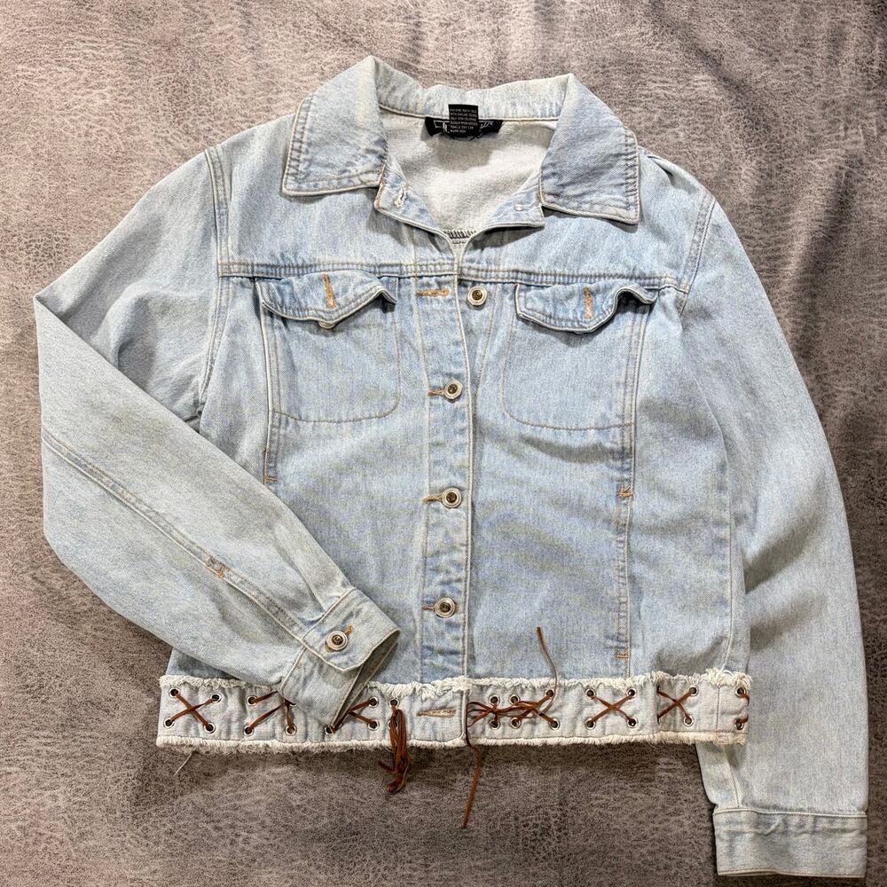 Vintage Lace Up Hem Denim Jacket